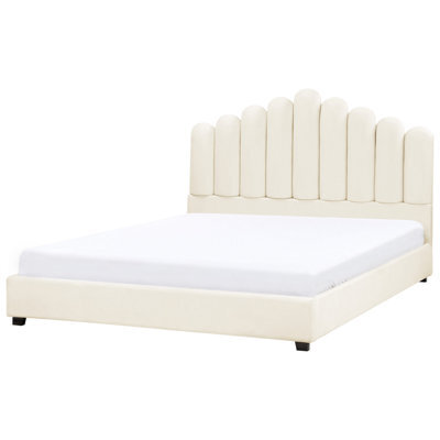 Beliani Bed Velvet Vincennes 180 X 200 Cm (Eu Super King) Off-White - image 1