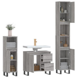 Berkfield 3 Piece Bathroom Furniture Set Grey Sonoma Engineered Wood - thumbnail 4