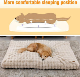 Bingopaw 90Cm Dog Bed Pet Calming Cushion Mat Washable Soft Warm Plush Mattress, Khaki Beige - thumbnail 4