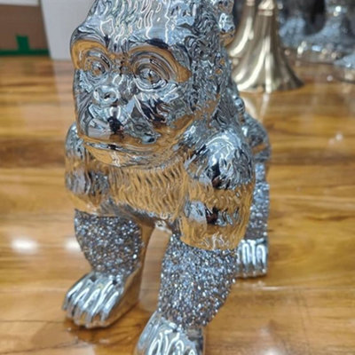 Biznest Sparkle Ornament Bling Crushed Diamond Gift Silver Monkey Animal Sculpture Truths Of Man Statuette