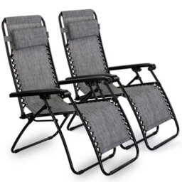 Vonhaus Zero Gravity Chairs Set Of 2, Grey Reclining Sun Loungers For Garden, Textilene Folding Garden Chairs, Removable Headrest