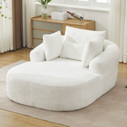 Matteo Oversized Indoor Lounge Chaise, Plush Chenille Deep Seat Sofa Chair - White - thumbnail 9