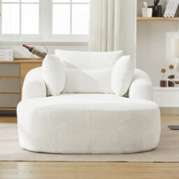 Matteo Oversized Indoor Lounge Chaise, Plush Chenille Deep Seat Sofa Chair - White - thumbnail 1