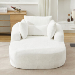 Matteo Oversized Indoor Lounge Chaise, Plush Chenille Deep Seat Sofa Chair - White - thumbnail 2
