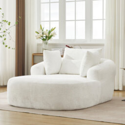 Matteo Oversized Indoor Lounge Chaise, Plush Chenille Deep Seat Sofa Chair - White - thumbnail 5