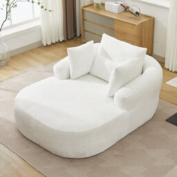 Matteo Oversized Indoor Lounge Chaise, Plush Chenille Deep Seat Sofa Chair - White - thumbnail 4