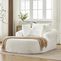 Matteo Oversized Indoor Lounge Chaise, Plush Chenille Deep Seat Sofa Chair - White - thumbnail 7