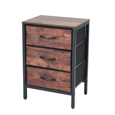 1 Pack Rustic Bedside Cabinet Bedroom Furniture 3 Drawer Storage Nightstand Side Table - image 1