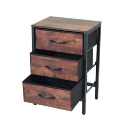 1 Pack Rustic Bedside Cabinet Bedroom Furniture 3 Drawer Storage Nightstand Side Table - thumbnail 3