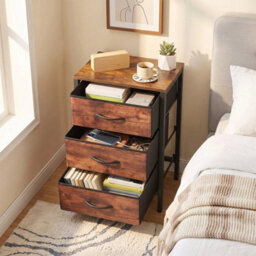 1 Pack Rustic Bedside Cabinet Bedroom Furniture 3 Drawer Storage Nightstand Side Table - thumbnail 6