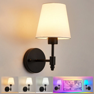 Harper Living Set Of 2 Battery Wall Lights, Fabric Lamps With Rechargeable Bulbs, Remote, 3 Cct & 9 Rgb Dimmable Black - image 1