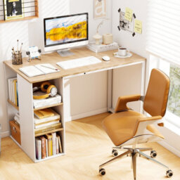 Costway 115 X 59 Cm Computer Desk Modern Home Office Desk With Storage Shelves-Natural - thumbnail 4