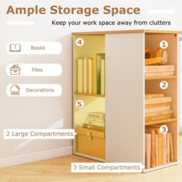 Costway 115 X 59 Cm Computer Desk Modern Home Office Desk With Storage Shelves-Natural - thumbnail 6