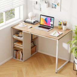 Costway 115 X 59 Cm Computer Desk Modern Home Office Desk With Storage Shelves-Natural