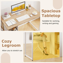 Costway 115 X 59 Cm Computer Desk Modern Home Office Desk With Storage Shelves-Natural - thumbnail 8