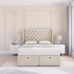 "Sloomy Dior Cream Plush 5Ft Ottoman Bed End Opening With Sprung Memory Mattress & 54"" Headboard-King" - thumbnail 2