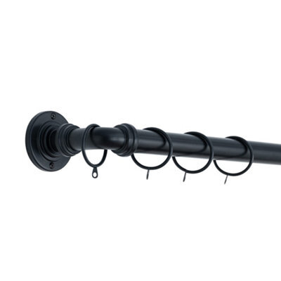 A.unique Home Room Darkening Metal Extendable Curtain Pole With Rings And Fittings - Black, 180Cm - 340Cm Approx - image 1