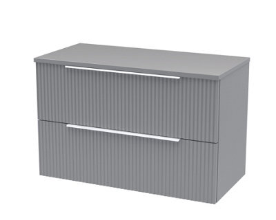 Hudson Reed Fluted Wall Hung 2-Drawer Vanity Unit & Grey Worktop, Counter Top Vanity Unit In Satin Grey, 800mm - image 1