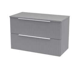 Hudson Reed Fluted Wall Hung 2-Drawer Vanity Unit & Grey Worktop, Counter Top Vanity Unit In Satin Grey, 800mm - thumbnail 1