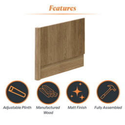 Plum&clay Harper Ribbed Oak Effect End Bath Panel 800mm Adjustable 480-660mm (Includes Corner Post) - thumbnail 5