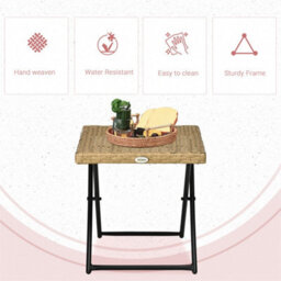 Natural-Folding Square Rattan Coffee Table For Bistro Balcony Garden Outdoor - thumbnail 4