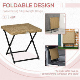 Natural-Folding Square Rattan Coffee Table For Bistro Balcony Garden Outdoor - thumbnail 3