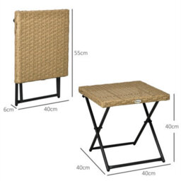 Natural-Folding Square Rattan Coffee Table For Bistro Balcony Garden Outdoor - thumbnail 2