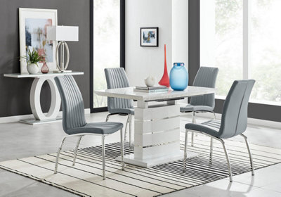 Furniturebox Uk Renato 120Cm High Gloss Extending Dining Table And 4 Grey Isco Chairs - image 1