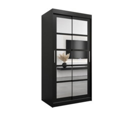 Arte Roma Ii Black Modern Sliding Door Wardrobe H2000mm W1000mm D620mm With Mirrored Panels - thumbnail 1