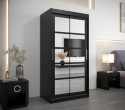 Arte Roma Ii Black Modern Sliding Door Wardrobe H2000mm W1000mm D620mm With Mirrored Panels - thumbnail 2