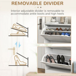 Wyld Haus Nelu Neka Slim White Shoe Cabinet With 2 Tilt-Out Drawers, Slatted Fronts, 81.5 X 25 X 83 Cm - thumbnail 6