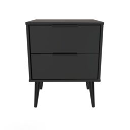 Hong Kong Ready Assembled Matt Black No Effect 2 Drawer Bedside Chest (H)505mm (W)395mm (D)415mm - thumbnail 2