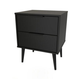 Hong Kong Ready Assembled Matt Black No Effect 2 Drawer Bedside Chest (H)505mm (W)395mm (D)415mm - thumbnail 1