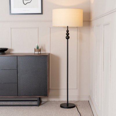 Valuelights Marissa Matte Black Stacked Ball Floor Lamp With Natural Drum Shade - Led Bulb Included - image 1