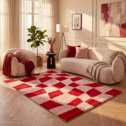 The Rugs Joli Red And Pink Chequered Rug Soft Dense Pile Easy To Clean And Pet Friendly For Living Rooms And Bedrooms - thumbnail 8