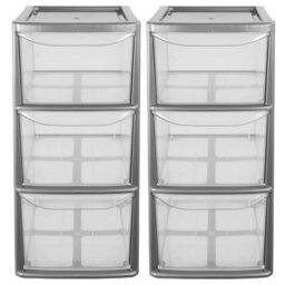 HEATON WHOLESALE 1 X 3 Drawers Multipurpose Home Office Plastic Silver Frame Modular Storage Tower Unit - thumbnail 2