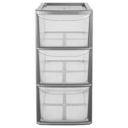 HEATON WHOLESALE 1 X 3 Drawers Multipurpose Home Office Plastic Silver Frame Modular Storage Tower Unit