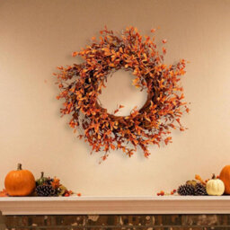 CLEFFNS 43Cm Small Fall Wreath For Indoor Decor, Artificial Orange Leaves Autumn Wreath For Thanksgiving And Halloween Decorative Wreaths - thumbnail 1