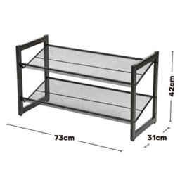 2 Tier Shoe Rack Stackable Metal Shoe Storage Shelf Adjustable Shelves Holds 6 8 Pairs Space Saving Black 31X73X42Cm - thumbnail 7