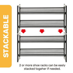 2 Tier Shoe Rack Stackable Metal Shoe Storage Shelf Adjustable Shelves Holds 6 8 Pairs Space Saving Black 31X73X42Cm - thumbnail 5