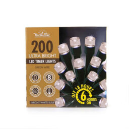 200 Led Ultra Bright Timer Lights Green Wire - Bright White - thumbnail 2
