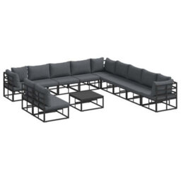Berkfield Modern Garden Sofa Set With Cushion 12 Pcs Black Aluminium - thumbnail 7