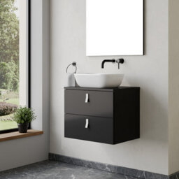 Banyetti Invicta 600mm Wall Hung Vanity Unit With Matching Worktop - Matt Black - thumbnail 2