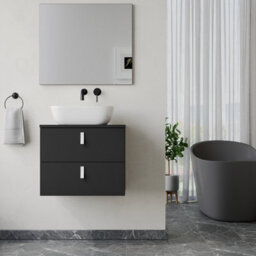 Banyetti Invicta 600mm Wall Hung Vanity Unit With Matching Worktop - Matt Black - thumbnail 1