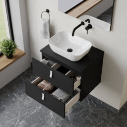 Banyetti Invicta 600mm Wall Hung Vanity Unit With Matching Worktop - Matt Black - thumbnail 3