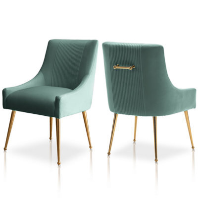 Seynar Velvet Tufted Dining Chairs With Gold Legs Set Of 2, Green, Upholstered For Dining Or Living Room - image 1