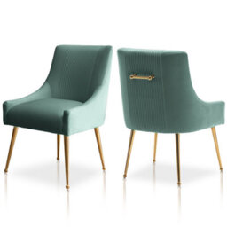 Seynar Velvet Tufted Dining Chairs With Gold Legs Set Of 2, Green, Upholstered For Dining Or Living Room