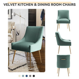 Seynar Velvet Tufted Dining Chairs With Gold Legs Set Of 2, Green, Upholstered For Dining Or Living Room - thumbnail 3