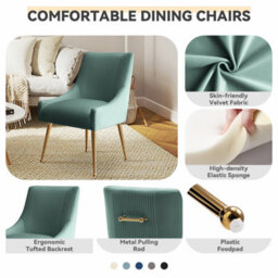 Seynar Velvet Tufted Dining Chairs With Gold Legs Set Of 2, Green, Upholstered For Dining Or Living Room - thumbnail 5