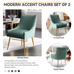 Seynar Velvet Tufted Dining Chairs With Gold Legs Set Of 2, Green, Upholstered For Dining Or Living Room - thumbnail 4